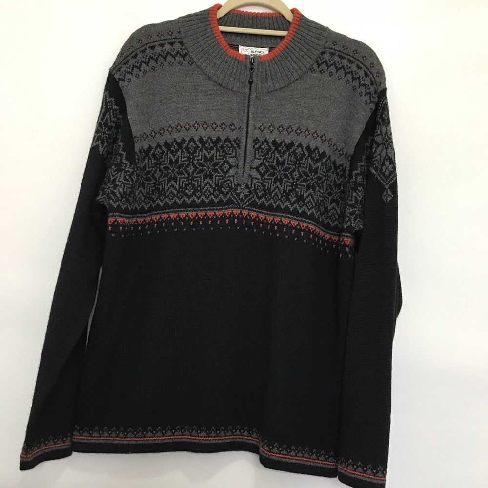 Alpaca Imports Men's Gray and Black Half-Zip Nordic Sweater Alpaca Blend Size M